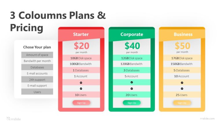 3 Coloumns Plans and Pricing Infographic Template