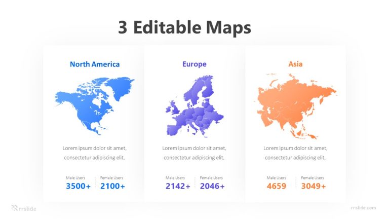 3 Editable Maps America Europe Asia Infographic Template