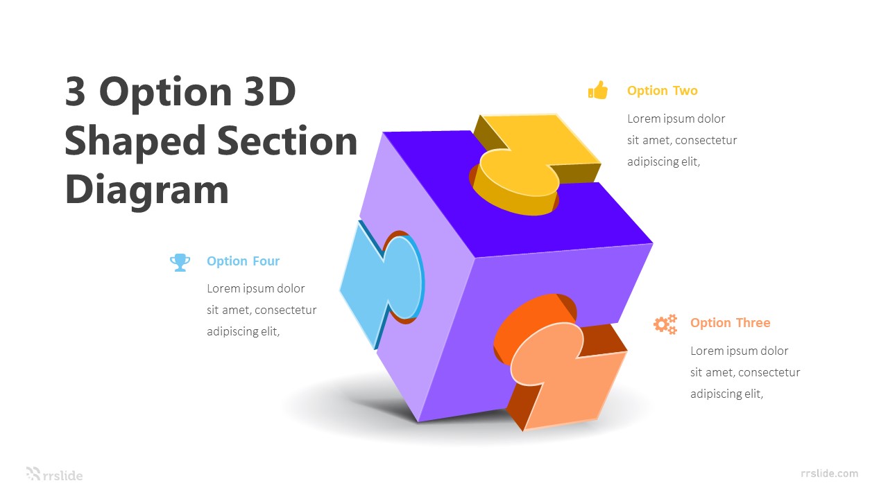 3 Option 3D Shaped Section Diagram Infographic Template