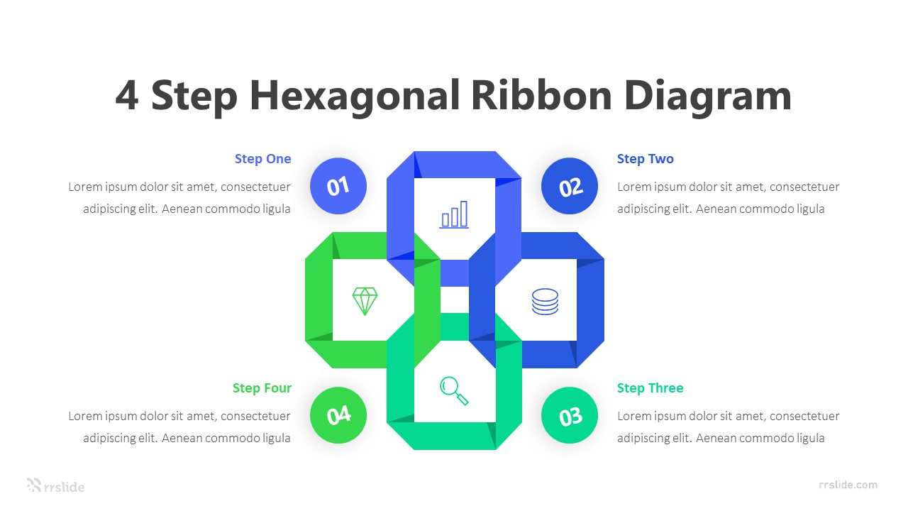 4 Step Hexagonal Ribbon Diagram Infografik Template