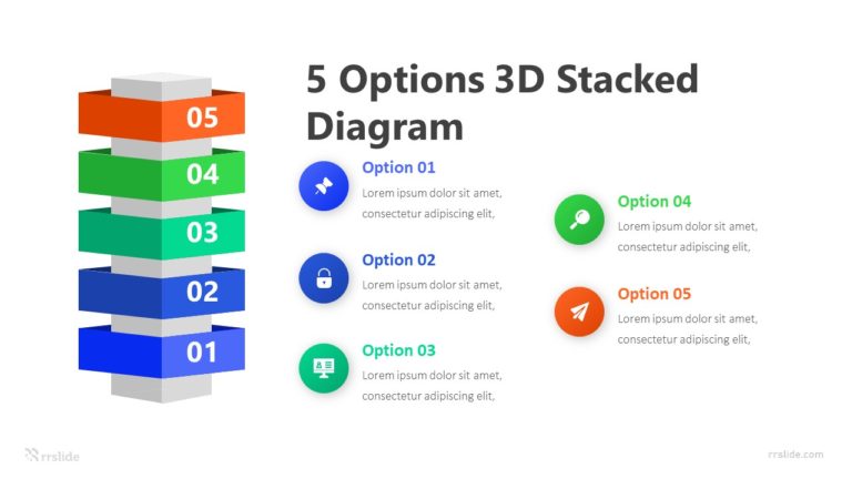 5 Options 3D Stacked Diagram Infographic Template
