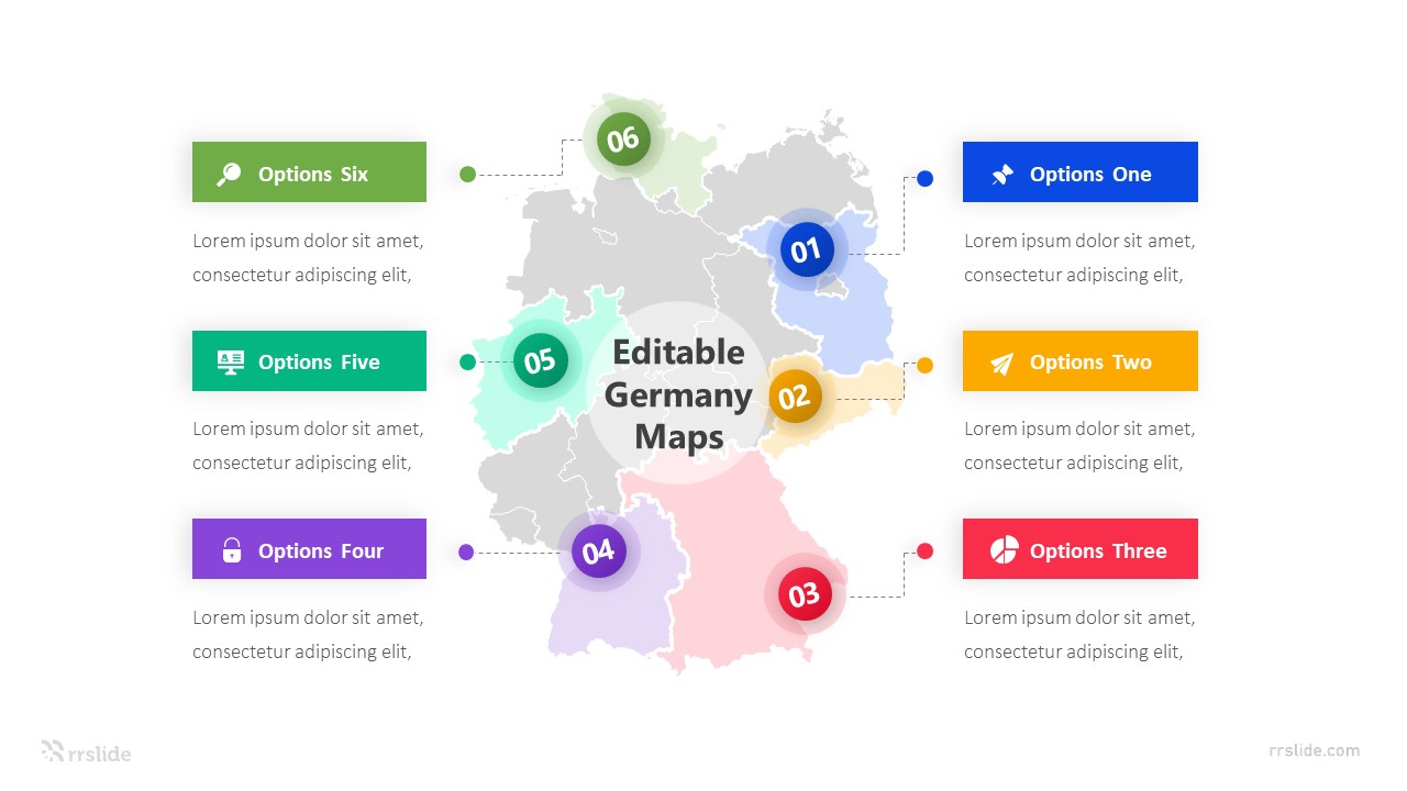 6 Elements Editable Germany Maps Infographic Template