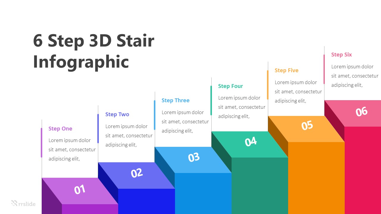 6 Step 3D Stair Infographic Template