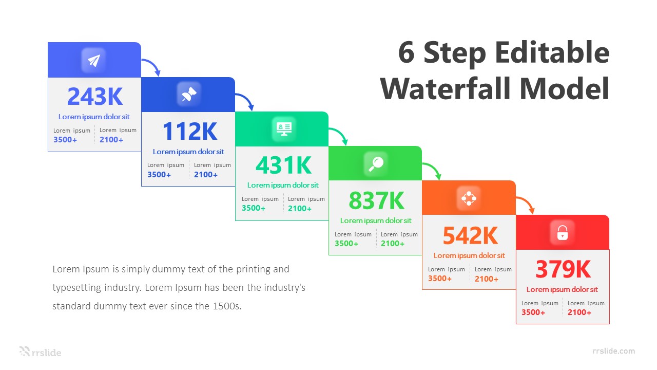 6 Step Editable Waterfall Model Infographic Template