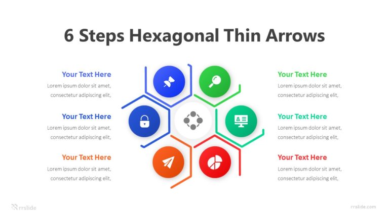 6 Steps Hexagonal Thin Arrows Infographic Template