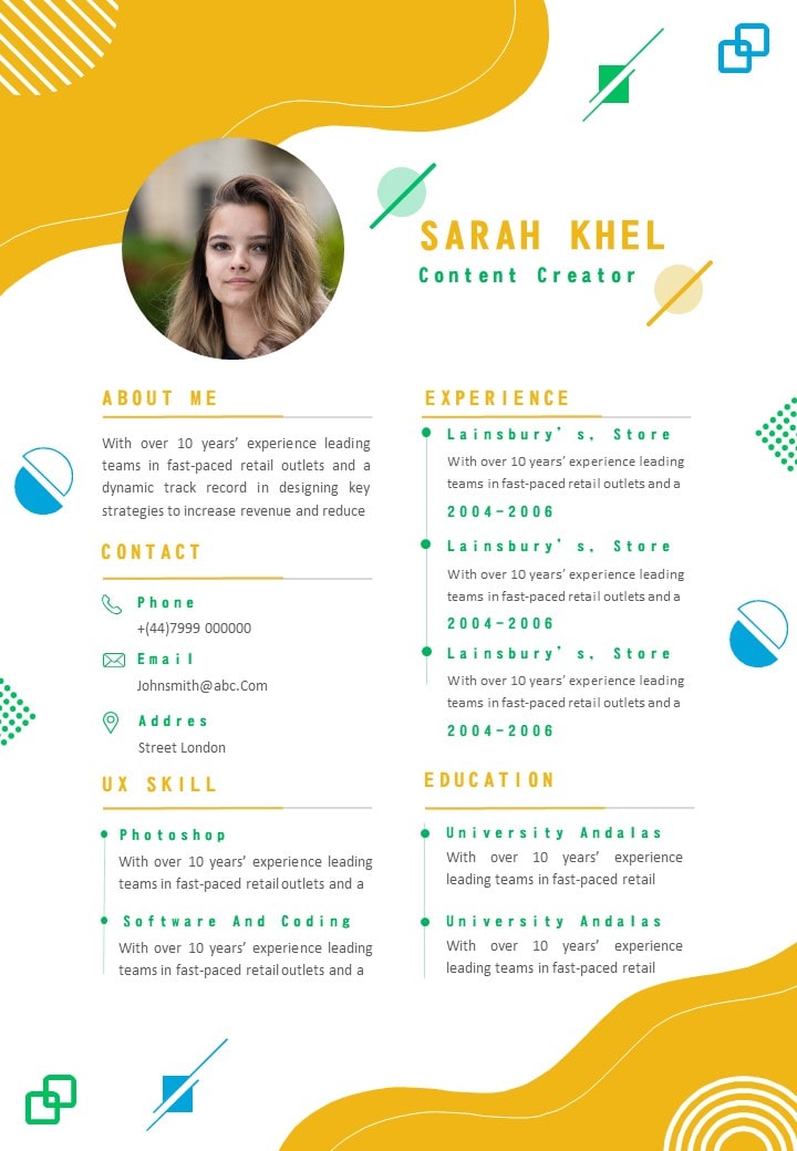 Abstract Memphis Elements Curriculum Vitae Template