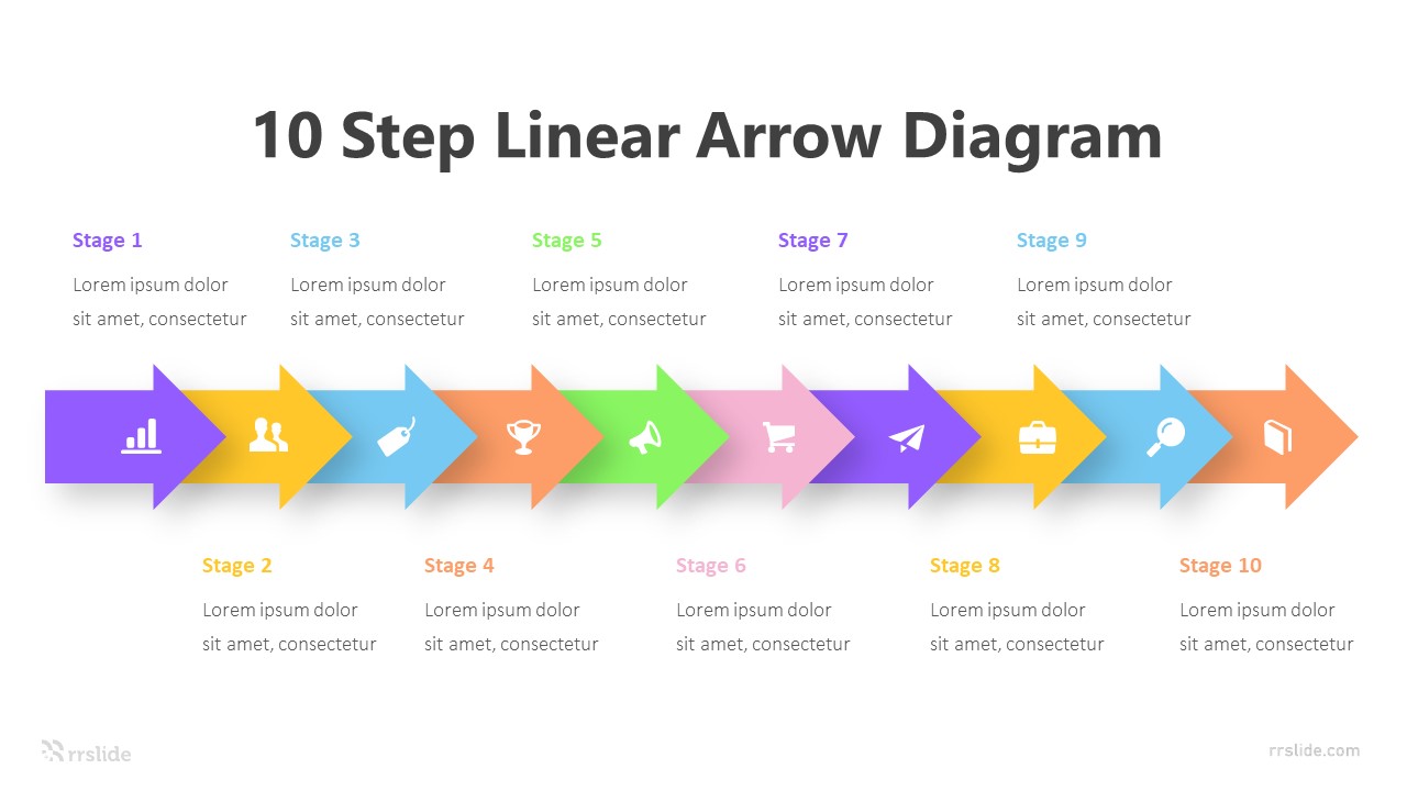 10 Step Linear Arrow Diagram Infographic Template