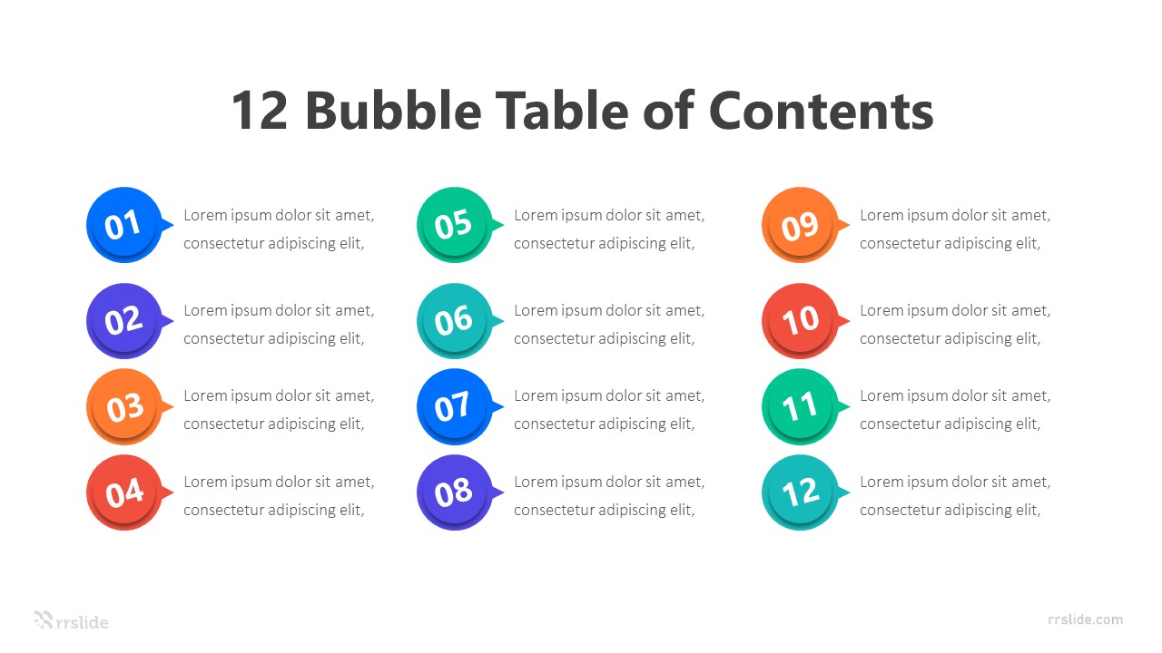 12 Bubble Table of Contents Infographic Template