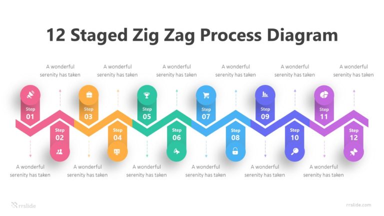 12 Staged Zig Zag Process Diagram Infographic Template