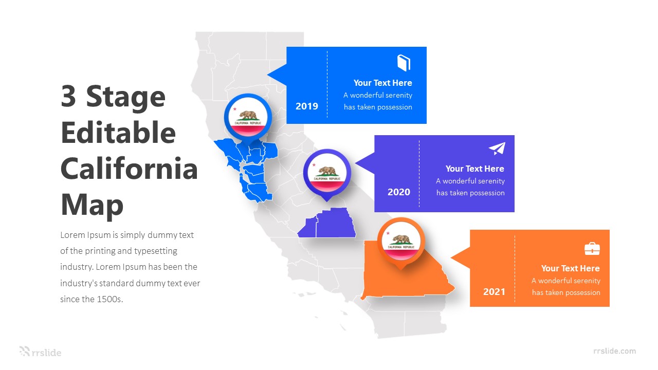 3 Stage Editable California Map Infographic Template