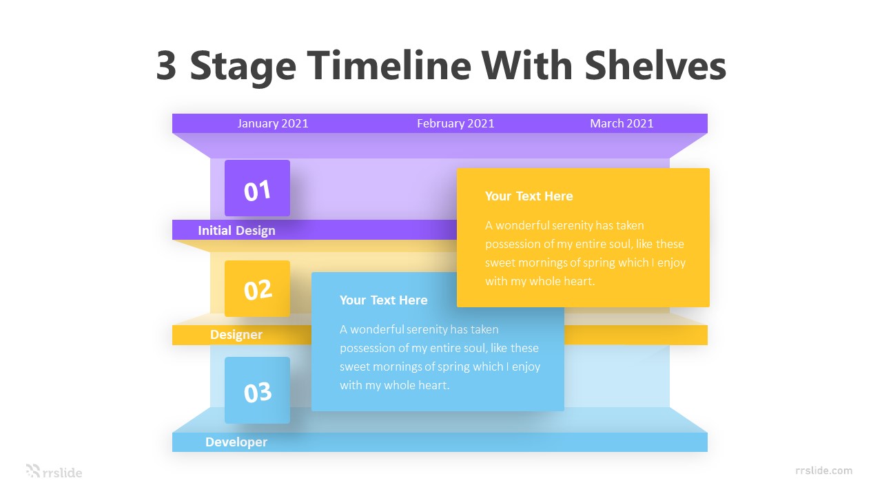 3 Stage Timeline With Shelves Infographic Template
