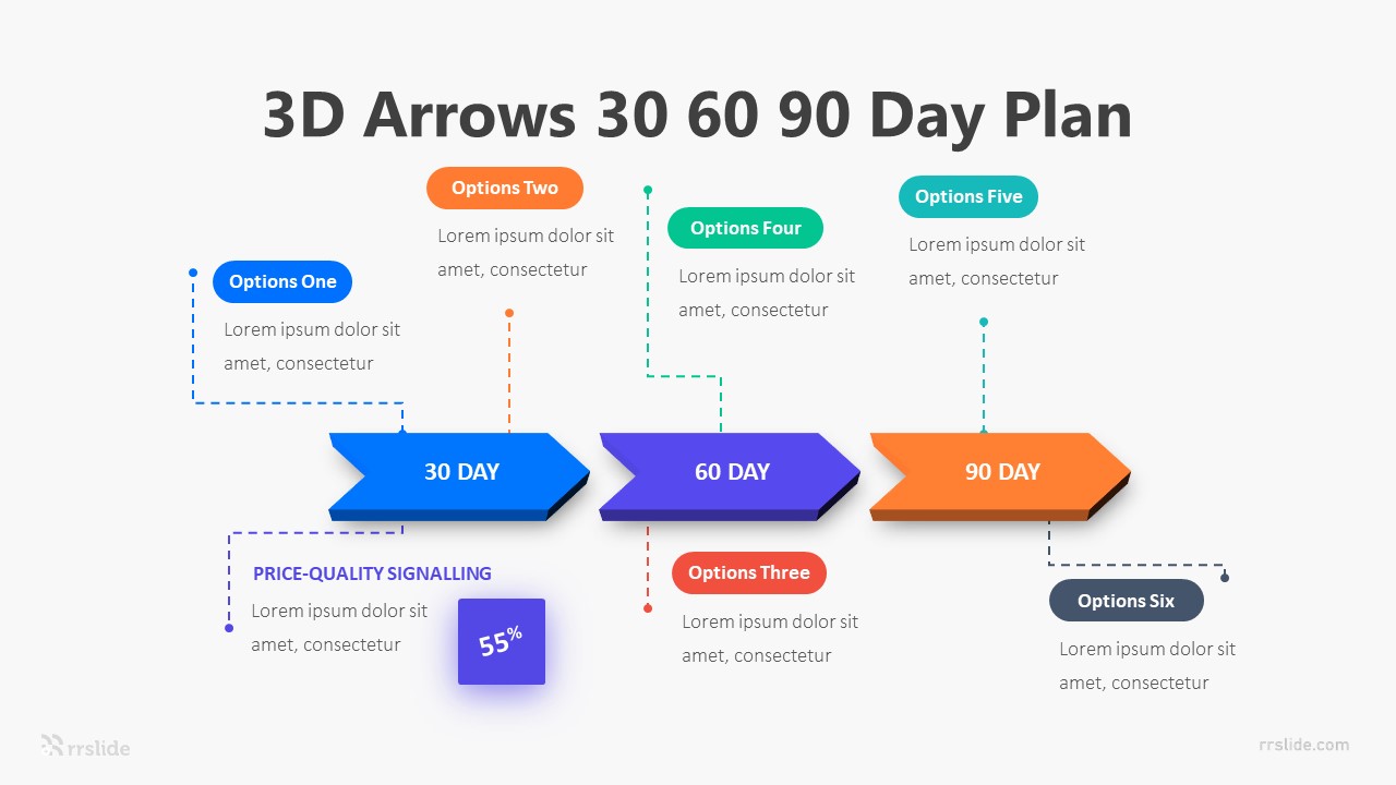 3D Arrow 30 60 90 Day Plan Infographic Template