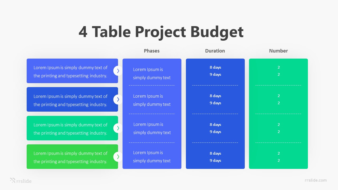4 Table Project Budget Infographic Template