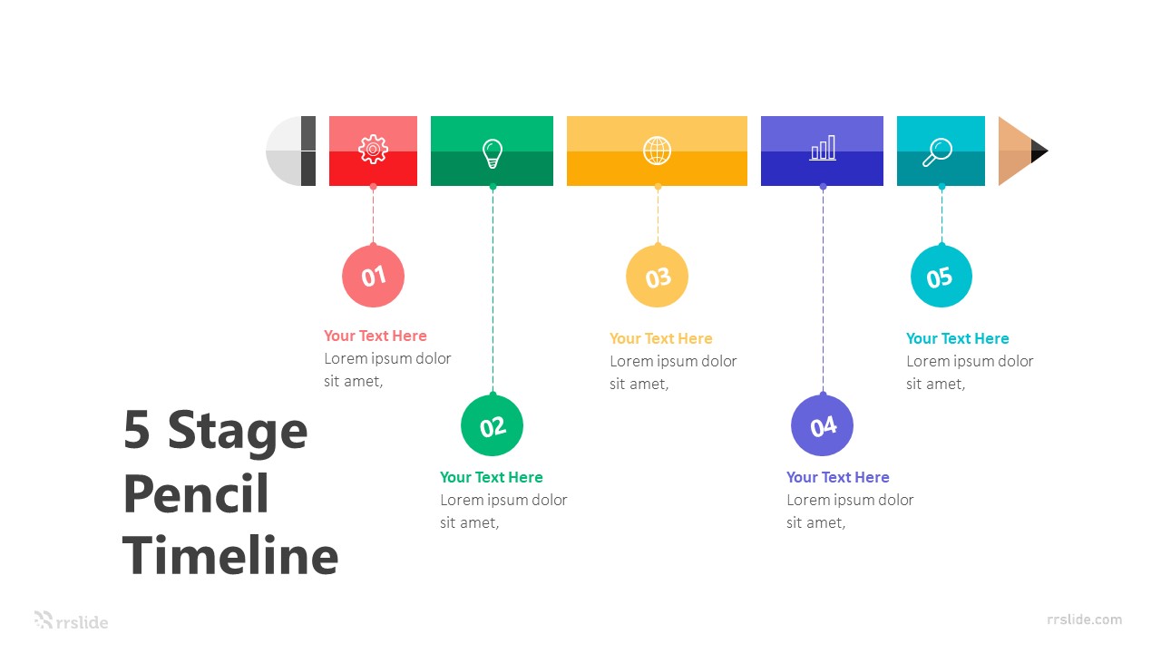 5 Stage Pencil Timeline Infographic Template