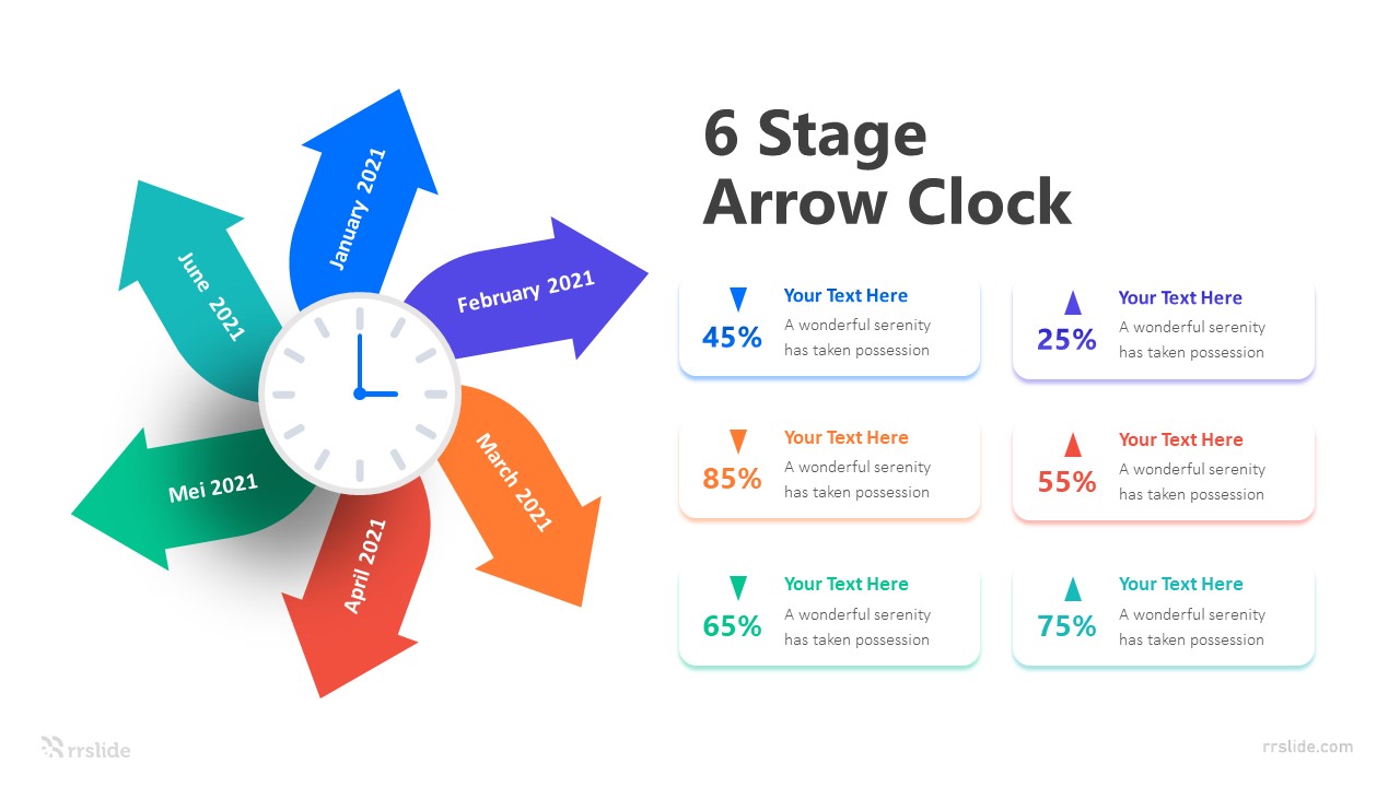 6 Stage Arrow Clock Infographic Template