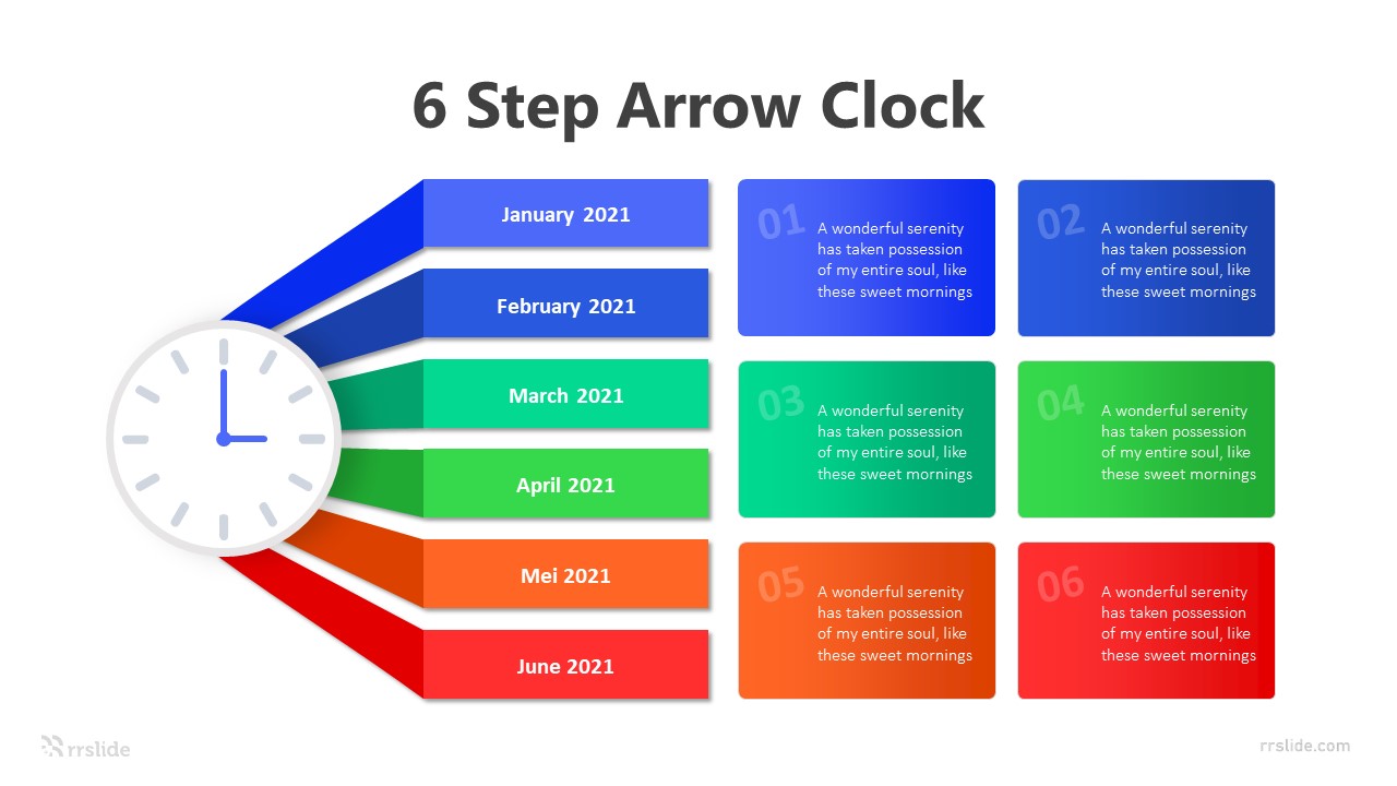 6 Step Arrow Clock Infographic Template