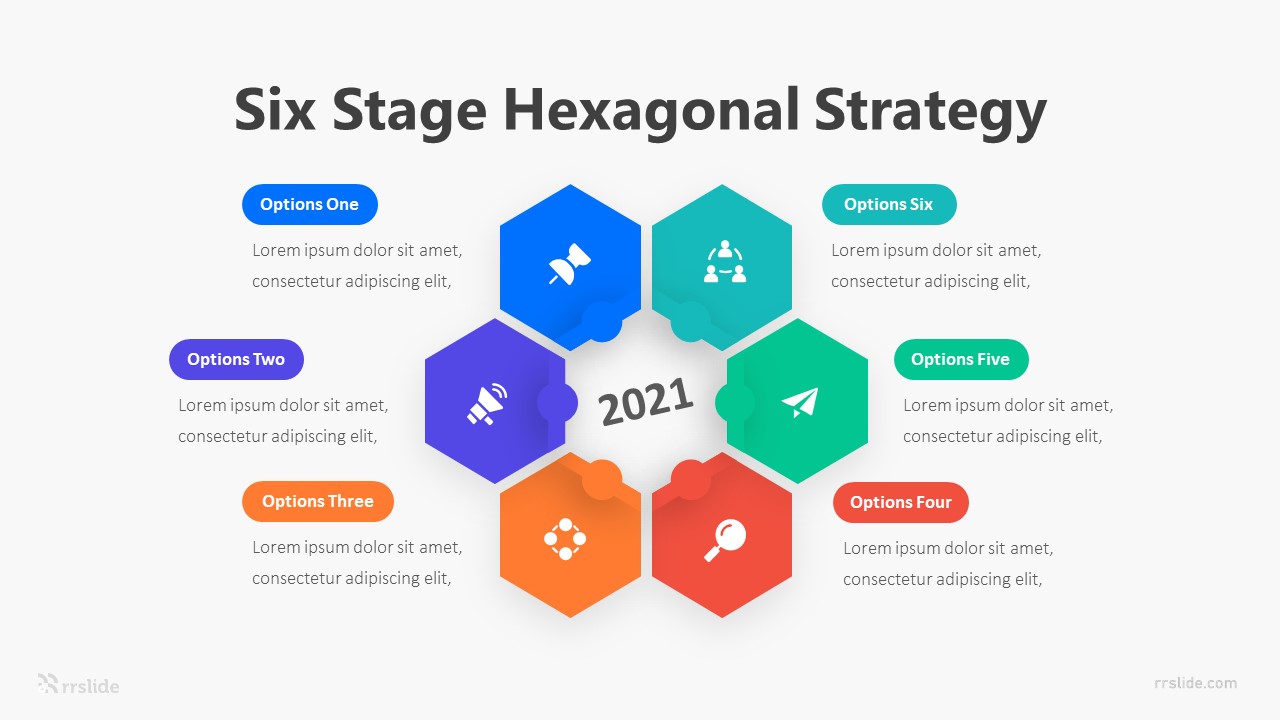 Six Stage Hexagonal Strategy Infographic Template
