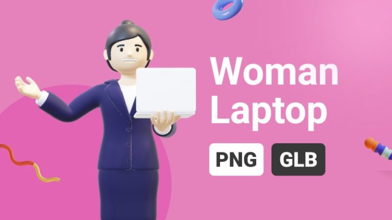 Business Woman Laptop 3D Assets - Thumbnail