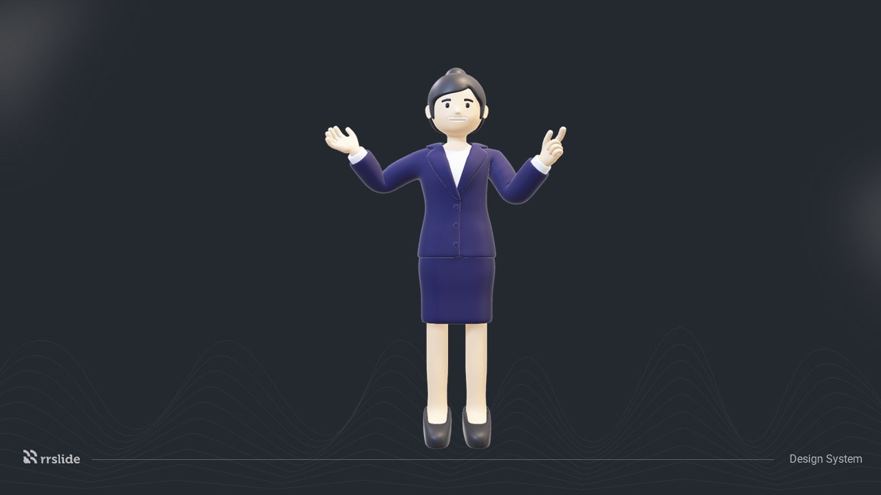 Business Woman Standing Explaining 3D Assets