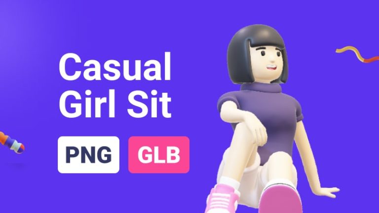 Casual Girl Sit 3D Assets - Thumbnail