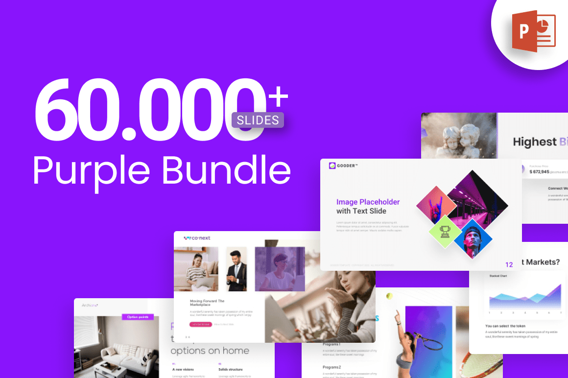 60.000+ Purple Bundle PowerPoint Templates