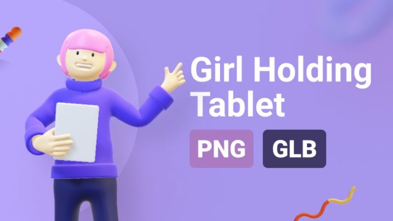 Girl Holding Tablet 3D Assets - Thumbnail-min