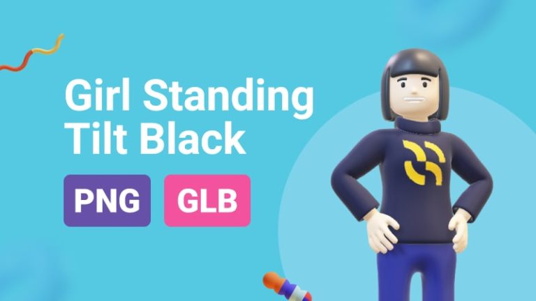 Girl RRG Standing Tilt Black 3D Assets - Thumbnail