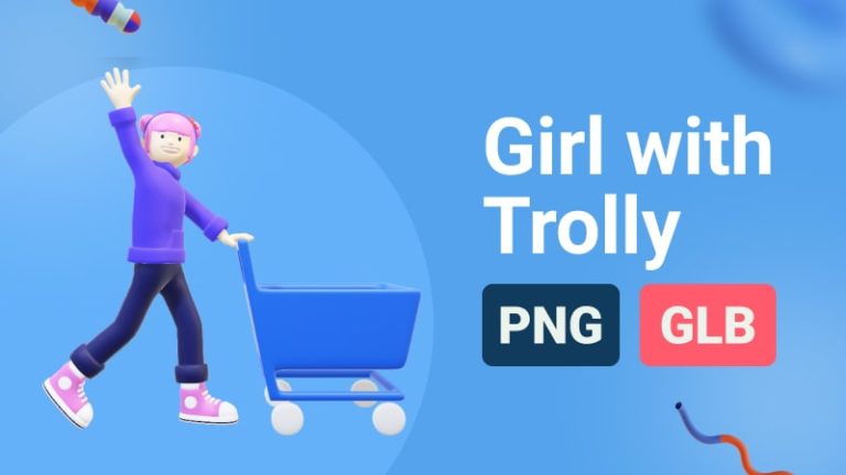 Girl With Trolley 3D Assets - Thumbnail-min